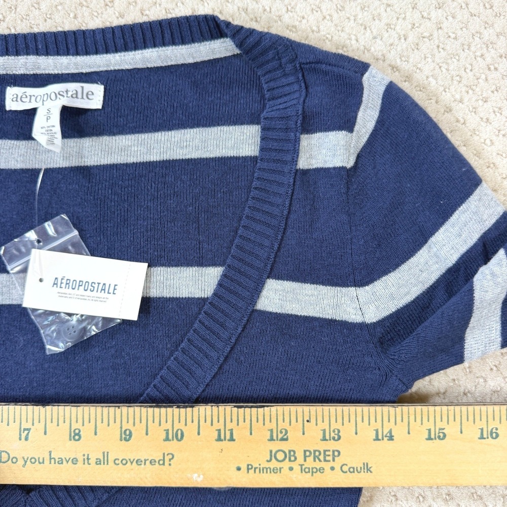 Y2K Style Striped Sweater Aeropostale Women Small Blue Gray Preppy Soft Girl - Picture 3 of 7